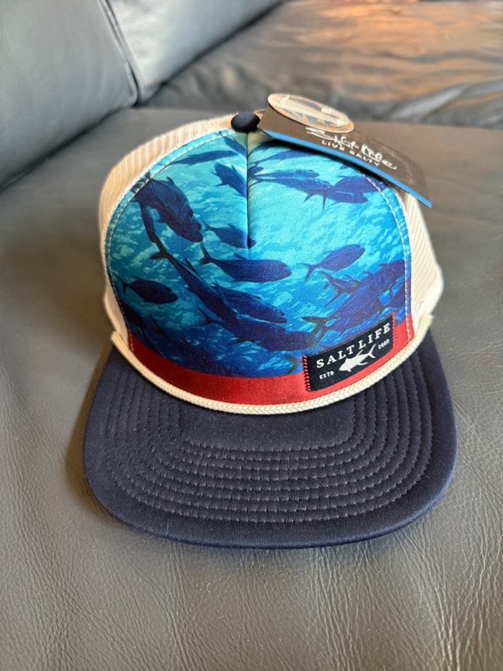 Salt Life Teal & Navy Fish School Mesh Trucker Hat